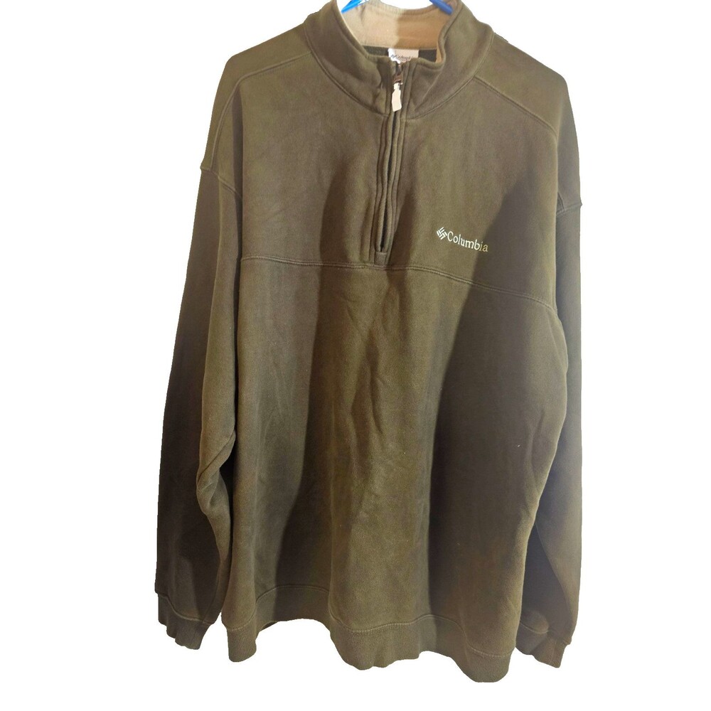 Columbia Mens XL Green Fleece 1/4 Zip Mock Neck Logo Pullover Sweatshirt